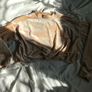 Tan Draw String Velvet Like Cropped Top
